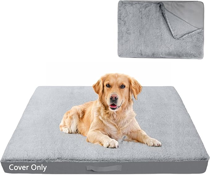 COSHNIBI Dog Bed Covers Replacement Washable,Waterproof Bed Covers Soft Plush Replacement with Zipper & Removable for Dog/Cat 36''Lx27''Wx4''H-Grey