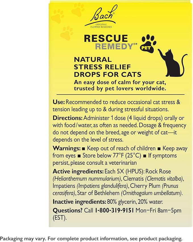 Rescue Remedy Pet Dropper for Cats - 10 mL - Stress & Tension Support for Cats with Bach Natural Flower Essences - Sedative-Free, Homeopathic Liquid Formula - For All Breeds, Ages & Weights