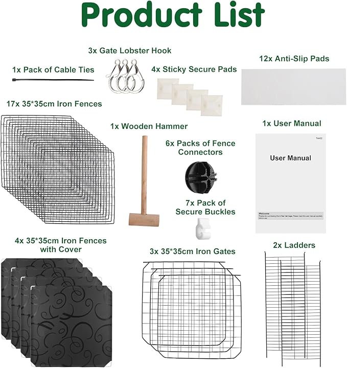 3 Tier Cat Cage, Indoor Cat Enclosures, DIY Cat Playpen Detachable Metal Wire Kennels Kitten Crate Cats House with 3 Doors 2 Ladders Large Exercise Place for 1-3 Cats/Kitten, 28"x14"x42"