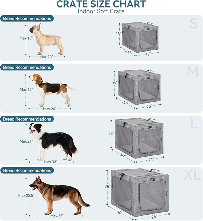 PETSFIT Portable Dog Crate for Medium Dogs, – 30" Soft Dog Travel Crates with Lockable Zippers & Thicken Mat, Adjustable Patented Spiral Steel Frame, Collapsible Kennel for Indoor & Outdoor