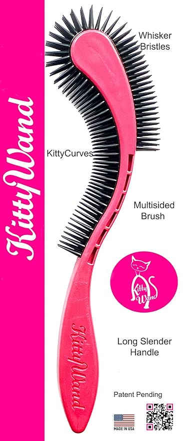 Cat Brush, Pink. Designed for Comfort, Created for Cats and Dogs. Ergonomic shape promotes stress free grooming. Great for long to short haired cats. Made in the USA