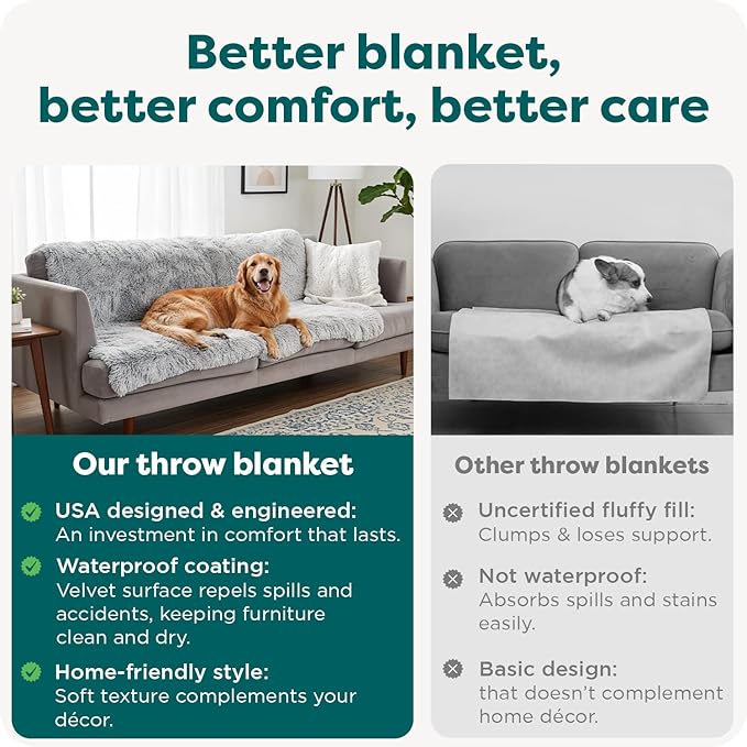 Furhaven Waterproof Throw Blanket for Dogs & Indoor Cats, Washable - Shaggy Plush Calming Long Faux Fur & Velvet Dog Blanket - Mist Gray, Large
