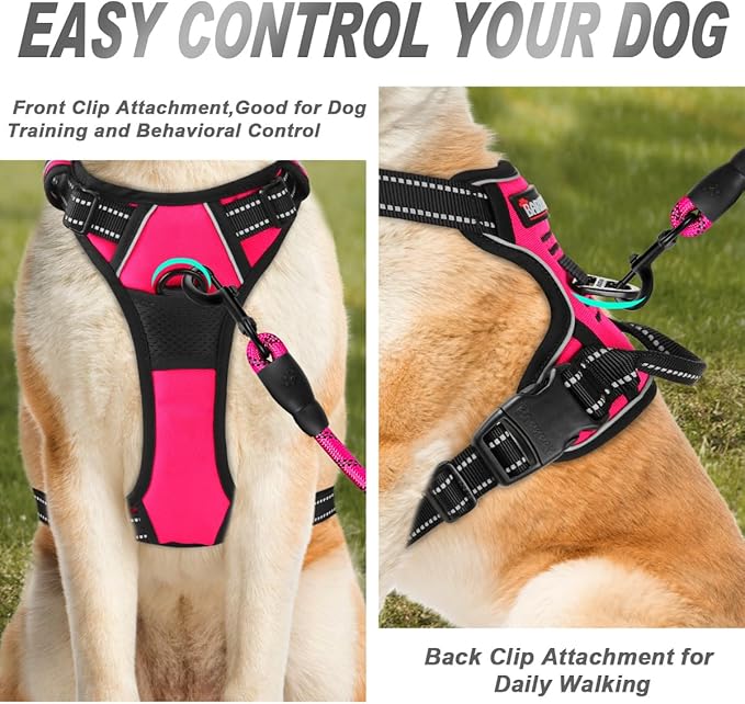 BARKBAY No Pull Dog Harness Front Clip Heavy Duty Reflective Easy Control Handle for Large Dog Walking(Pink,L)