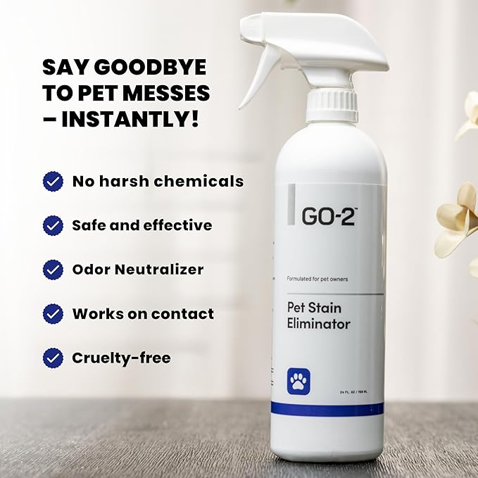 go-2 Pet Stain & Odor Remover for Carpet – Eliminates Dog & Cat Urine Fast, No Sticky Residue, Safe for Pets & Kids (24 oz)
