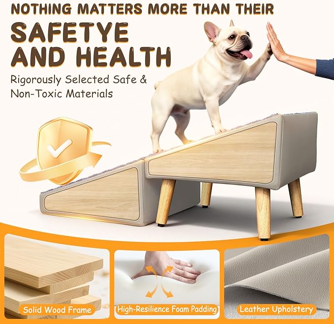 Foldable Lightweight Dog Ramp for Small Dogs - Built-in Pet Stairs for Elderly Small Dogs & Injured Puppies, 13.1'H Pet Ramp for Couch & Low Bed, Multi-Use as Footstool