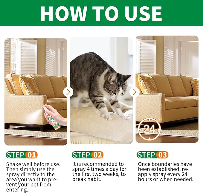 Cat Deterrent Spray for Indoor & Outdoor 2Pack - Natural Repellent to Prevent Scratching & Urine Marking on Furniture, Sofas, Rugs, Curtains - Safe Cat Behavior Training Aid with Natural Ingredients