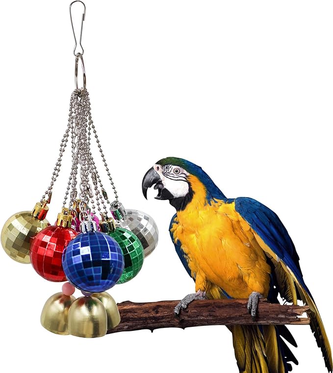 Bird Toys - Parrot Ball With Bells, Colorful Chewing Toys, Cage Accessories for Parakeets, Cockatiels