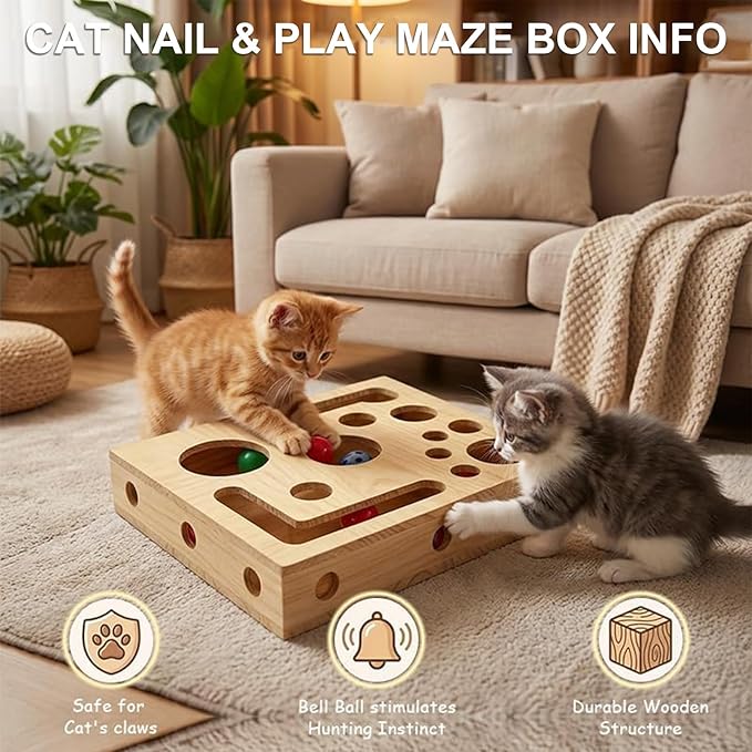 2026 New Cat Nail File Enrichment Box, Cat Scratch Puzzle Enhancement Maze Box, Indoor Cat Clipper No Pressure Substitute, Interactive Maze Toy, Stimulating Cat Energy and Instincts(1PC)
