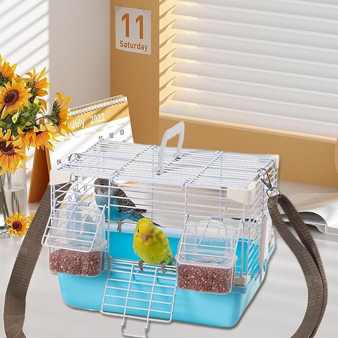 Bird Cage - Lightweight Portable Carrier with Handle, Secure Travel Housing Solution, Durable Ventilated Small Animal Enclosure, Easy Access Door Design | Pet Transport for Cockatiels, Budgies