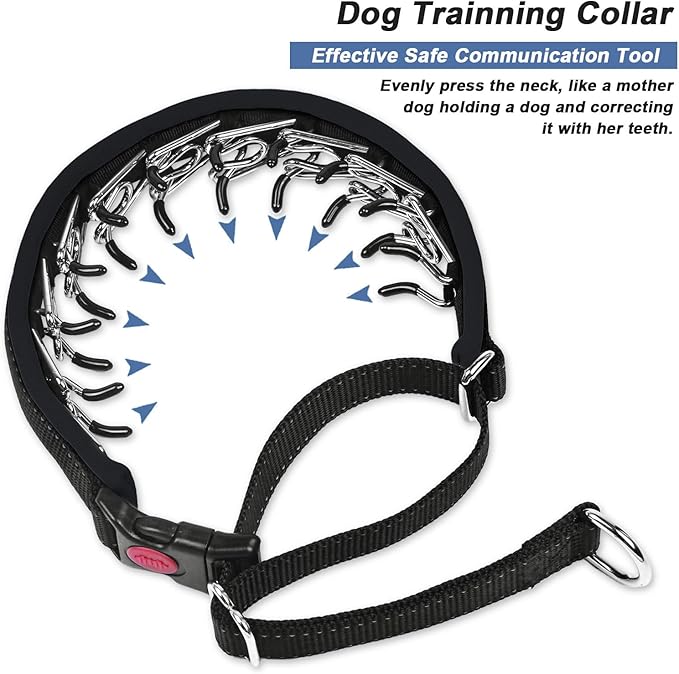 Martingale No Pull Dog Collar - Heavy Duty Nylon with Buckle, Adjustable Anti Pull Reflective Slip Collar for Large Medium Small Dog Training Walking L Black