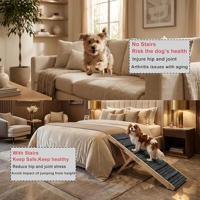 Dog Ramp for Couch, Foldable Small Dog Ramp for Low Bed, 4 Adjustable Height from 9‘‘ to 17.7“, Portable Stable Pet Steps with Non-Slip Pad, Pet Ramps Use for Sofa Couch Stairs