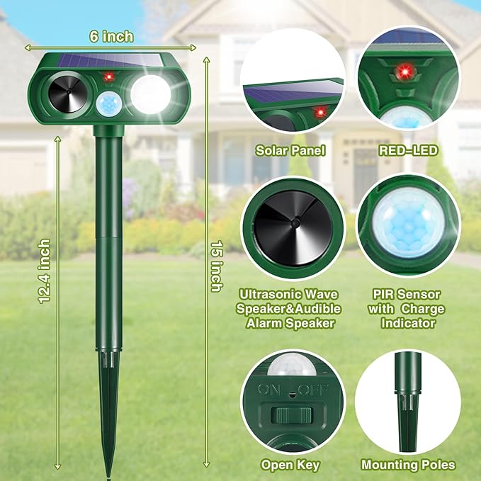 2026 Cat Repellent Outdoor Solar Ultrasonic Animal Repellent Outdoor with Motion Activated Deterrent&LED Flash Lights Deer Repellent Devices to Scare Squirrel Rabbit Raccoon Skunk for Yard Lawn(2Pack)