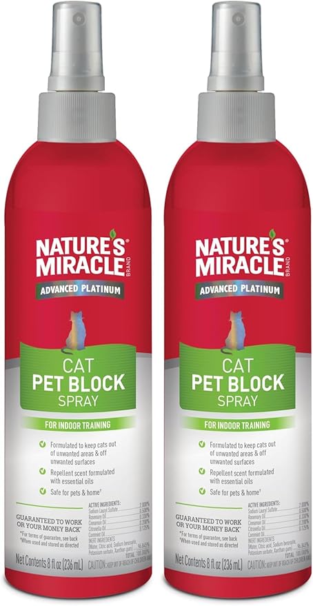 Nature's Miracle Advanced Platinum Cat Pet Block Repellent Spray,8 Ounces,Indoor Training Aid for Cats,(Pack of 2)