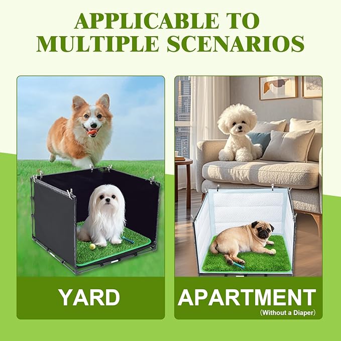 High Walls Dog Pee Pad Holder with Artificial Grass-Foldable Indoor Dog Potty Tray,Waterproof Pee Pad Holder for Small to Medium Dogs,Portable Litter Box with Washable Grass Mat (Small)