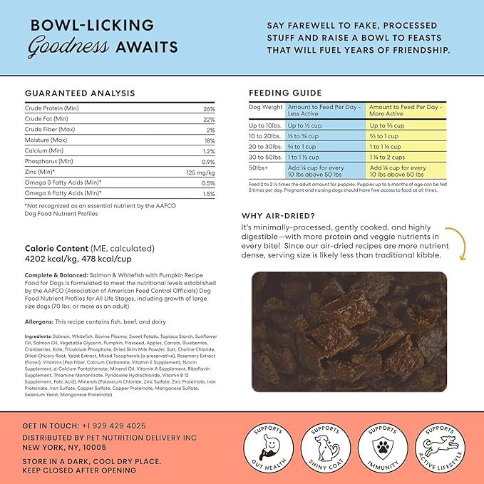 The Pets Table Salmon & Whitefish with Pumpkin Grain Free Air Dried Dog Food, 1 lb / 16 oz Bag
