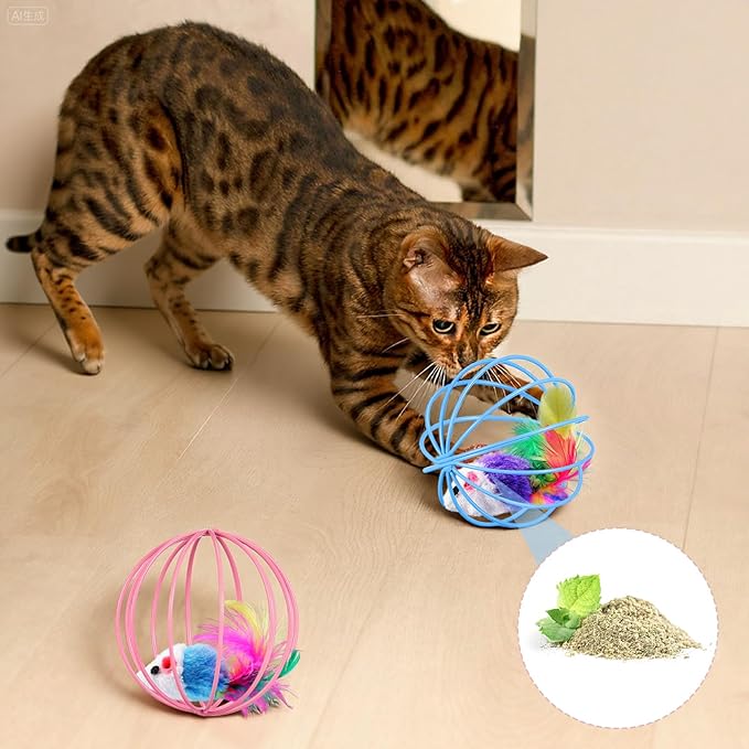 Jecery 5 Pcs Cat Spring Balls Toys Stretchable Rolling Balls Colorful Playful Coils Interactive Action Toy Caged Rats for Kitten Pet Supplies (Metal Cage,Multicolor)