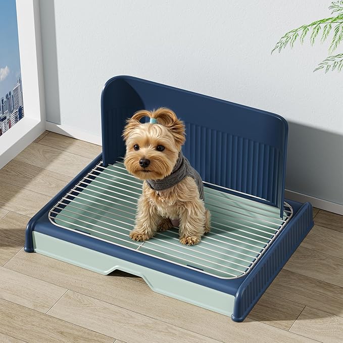 Upgrade Dog Potty Tray with High Wall,23.62"X18.5"Pee Pad Holder,Litter Box for Pet,Mesh Training Holder for Puppy and Small Size Dog,Housebreaking Supplies, Pet Products (Blue)