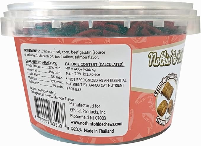 Fieldcrest Farms Nothin’ to Hide Collagen Cat Treats – Crunchy & Creamy Cat Snacks, High-Protein Healthy Treats for Skin, Coat & Joint Support, Salmon Flavor, 8 oz.
