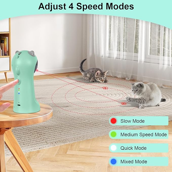 TBTeek Cat Toy, Automatic, Motion-Activated, Rechargeable, 5 Fun Patterns, Random Rotating Trajectory, 4 Speed Modes, Adjustable Light Angles for Indoor Cat Kitten Dog（Green）