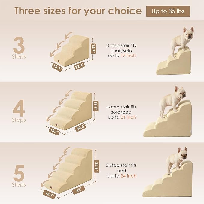 EHEYCIGA Curved Dog Stairs Ramp for High Beds 19.7" H, 4-Step Dog Steps for Small Dogs and Cats, Pet Stairs for High Bed Climbing, Non-Slip Balanced Pet Step Indoor, Graige