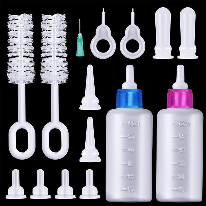 Tondiamo 16 Pieces Pet Feeding Bottle Kit Kitten Bottles Kitten Milk Replacer Puppy Milk Feeder with Replacement Nipples Puppy for Small Animals Newborn Dog and cat Nursing Supplies