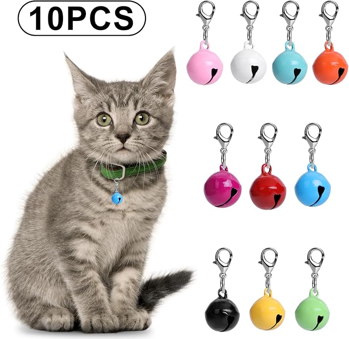 Amabro Pet Bells for Collar, 10 PCS Round Bells with Loud Crisp Sound, Multicolor Cat Dog Collar Charm Pendant Accessories for Christmas Decoration