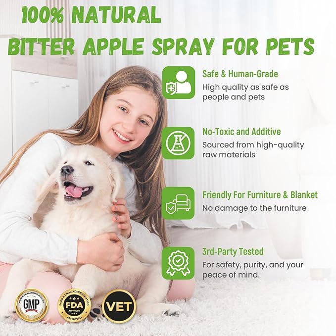 No Chew Spray for Dogs, Bitter Apple Spray for Dogs Cats Anti Chewing Licking from Furniture, Bandages, Dog Training & Behavior Aids Spray, Indoor & Outdoor Use, 200ML 2Pack