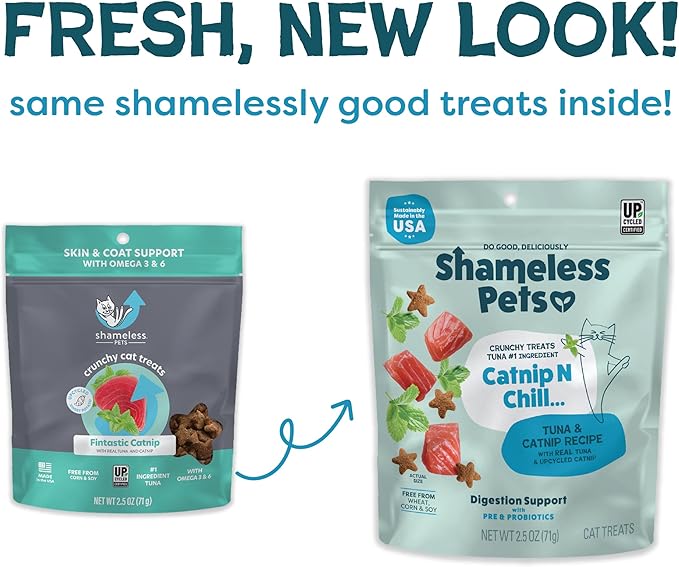 Shameless Pets Crunchy Cat_Treats - Catnip-Treats for Cats with Digestive Support, Kitten-Treats with Real Ingredients, Natural & Healthy Flavored Feline Snacks - Fintastic Catnip,(Pack of 2)
