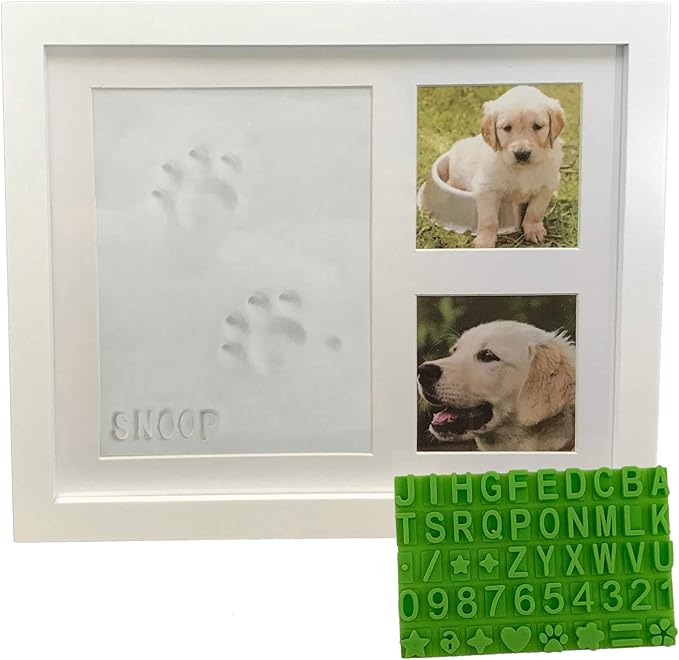 Ultimate Dog or Cat Paw Print Keepsake Kit & Picture Frame - Premium Wooden Photo Frame, Clay Mold for Pet Pawprint & Bonus Stencil. Makes a Personalized Gift for Pet Lovers and Memorials (White)