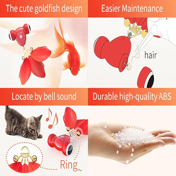 Interactive Cat Toys The Kitifish Rechargeable Automatic Cat Toy for Indoor Cats with Feather and Bell Fast Rolling on Hard Carpet Motion Activate Kitten Toys