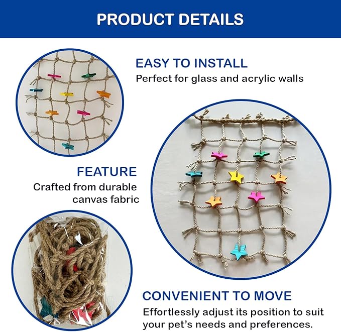 Bird Climbing Rope Net Climbing Rope Ladder,Size - 18''X20'' Parakeet Cage Hanging Toys for Rats Parakeet Cockatiel Cockatoo Conure African Grey Budgie