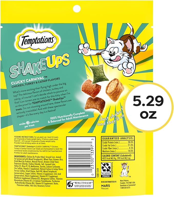 Temptations Cat Treat ShakeUps, Crunchy and Soft Cat Treats, Clucky Carnival, 5.29 oz. Pouch