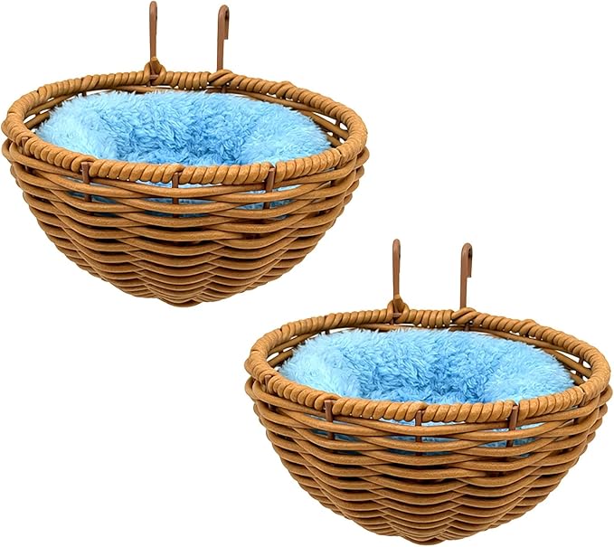 Rattan Bird Nest for Cage，2PCS Hanging Parrot Breeding Nesting House Washable Soft Warm Sleep Hut Bird Cage Accessories for Cockatiels Budgerigars Finches Canaries