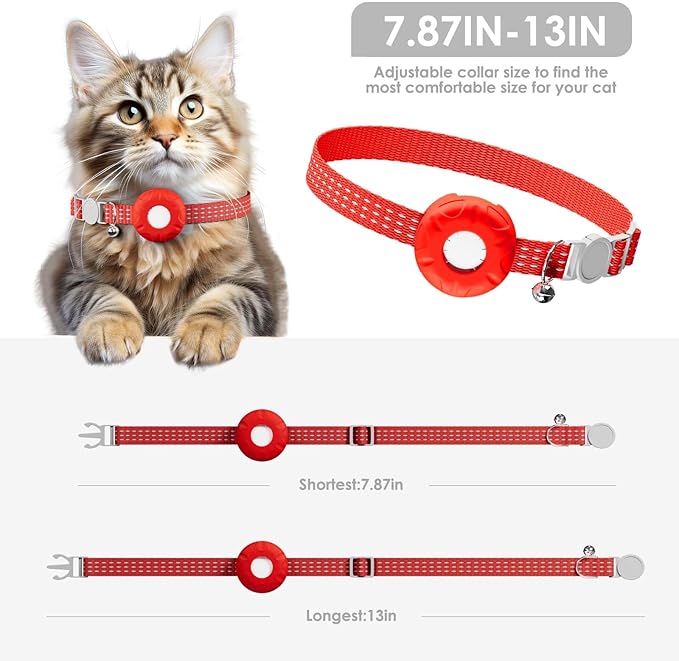 GPS Tracker for Cats, Cat Tracker, Cat GPS Tracker Compatible with Apple Find My App (Only iOS), No Monthly Fee or Subscription (White Tracker, Red Cat Collar)