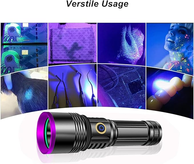20W 365nm UV Flashlight USB Rechargeable UV Lamp High Power Black Light Flashlight for Pet Urine Testing, Resin Curing, Minerals, GERG0