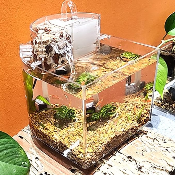 Small Betta Fish for Acrylic Desktop Fish Bowls Self-Circulation Filtration Aquariums with Filter Cotto
