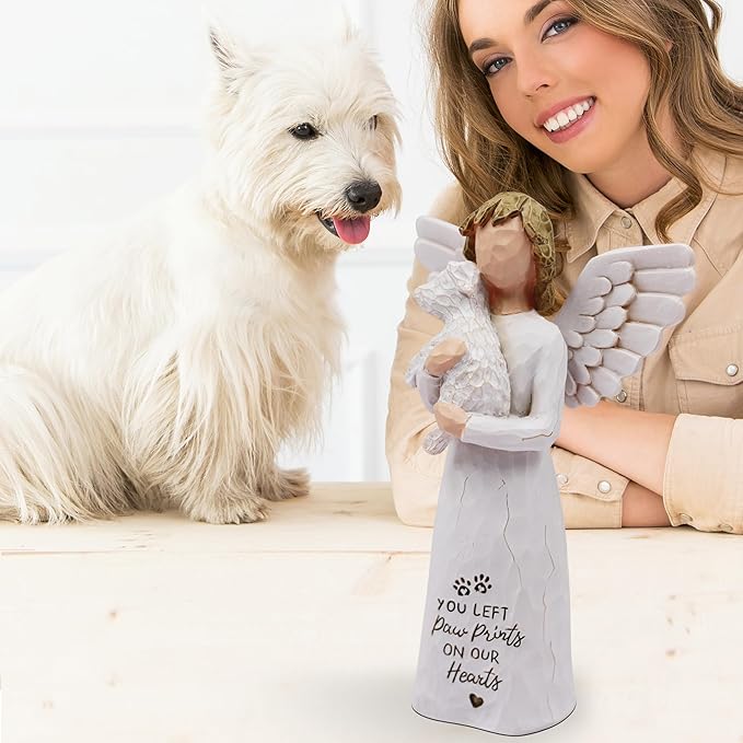 BORLESTA Pet Memorial Gifts for Dogs - Loss of Dog Sympathy Gift, Pet Loss Sympathy Gift, Dog Memorial Gifts, Pet Remembrance Gift, Bereavement Gifts Dogs Statue Angel Figurines (White)