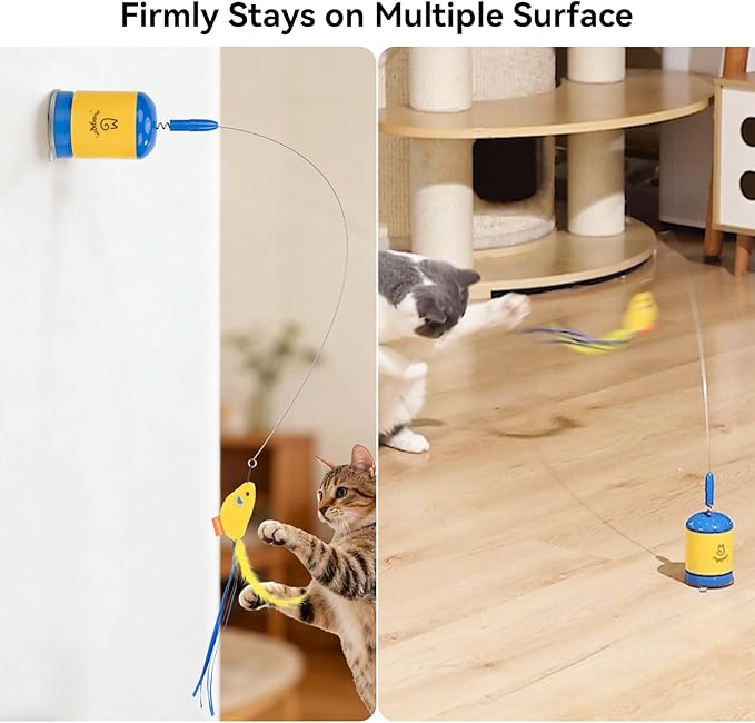 Migipaws Interactive Automatic Cat Teaser Wand Toy with Strong Suction Cup, 70cm Flexible Wire & DIY Bending Design, Rechargeable Cat Exercise Toy with Auto Timer for Indoor Cats(Blue)