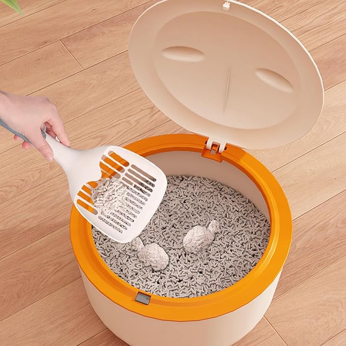 Cat Litter Trash Can White Compact Fully Enclosed Waste Container with Press Type Lid Dog Litter Box Cat Poop Garbage Can for Indoor Outdoor