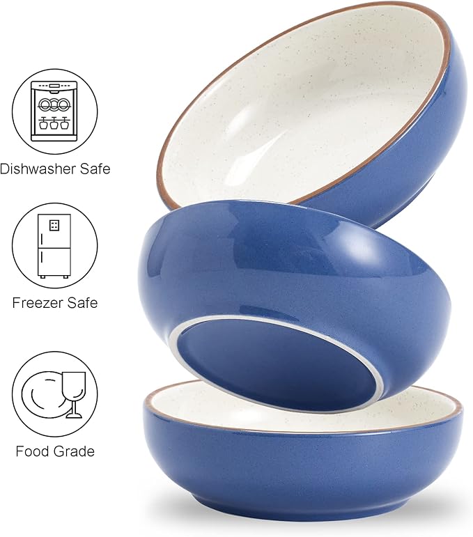 5.19 in Ceramic Cat Dishes, Howise Shallow Cat Food Bowls Small Pet Bowls Cat Food Dish for Food and Water, 3 Pack Ceramic Cat Bowls, Navy