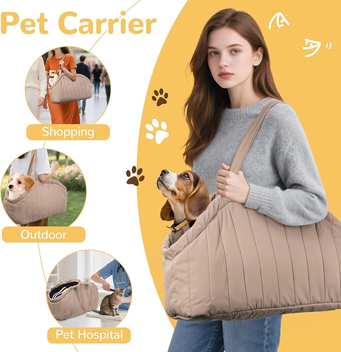 Dog Purse Carrier for Small Dogs - Dog Carrier Purse with Secure Harness Clip, Dog Tote Bag for Small Dogs and Puppies - Brown