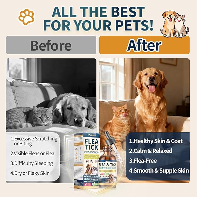 Flea and Tick Prevention for Cats and Dogs, Natural Flea & Tick Supplement with Probiotics Multivitamin, Flea Herbal Drops Supports Healthy Skin Coat & Digestion - All Breeds and Ages - Chicken