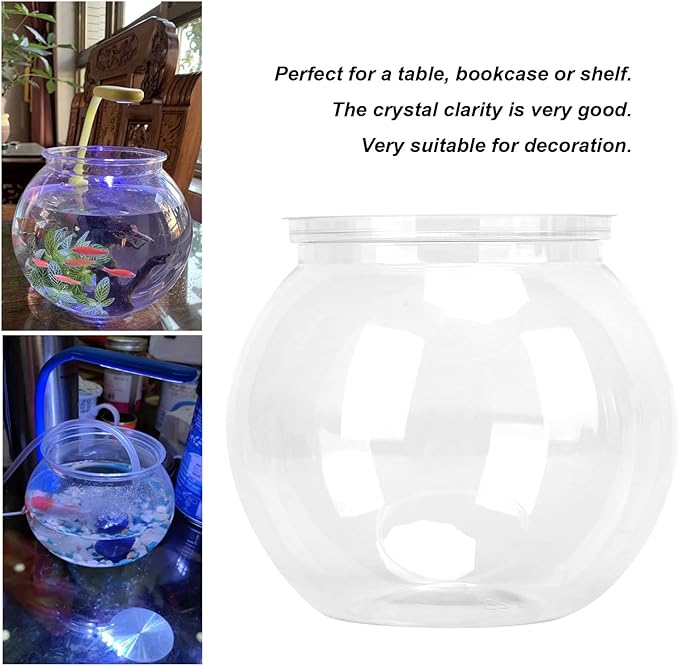 Mini Fish ,Classic Drum Fish Bowl Transparent Plastic Round Bowl Aquarium 360° View of Aquarium Centerpiece or Terrarium 4.9 x 3.9 Inches(Mini)