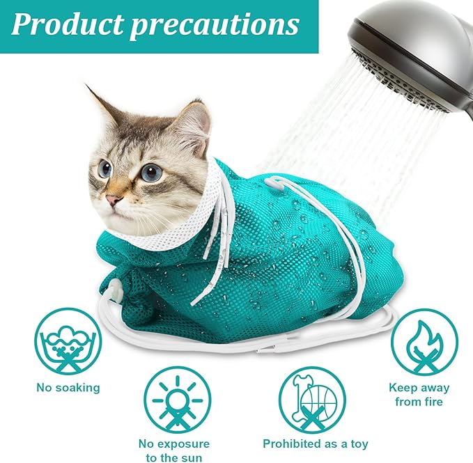 Cat Bathing Bag, Breathable Mesh Cat Shower Bag Anti Scratch Adjustable Cat Grooming Bag for Nail Trimming Polyester Soft Washing Bag