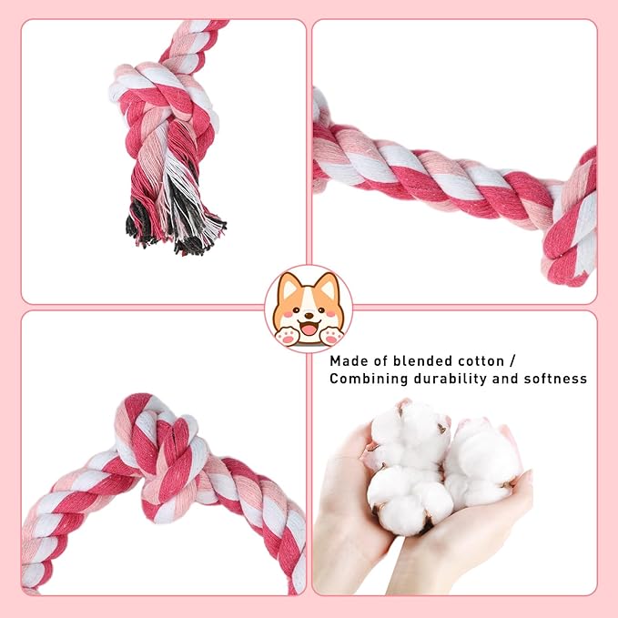 SZEE 2Pcs Dog Rope Toys for Small Breeds, 14 in 3 Knots Chew Rope Toy for Dogs, Pull Toy for Tug of War, Energy Release, Boredom Relief and Teeth Cleaning (Pink & Orange)