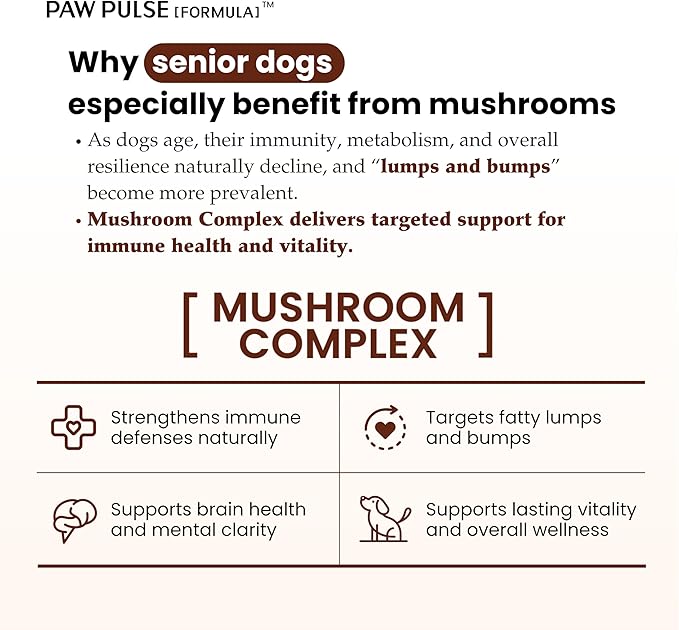 Pawpulse Formula Immune Defense Mushrooms for Dogs - Cellular Growth, Turkey Tail and Lions Mane for Cognitive Support, Lumps and Bumps, Gut Health and Longevity - Senior Dog Supplement, 80 Chews