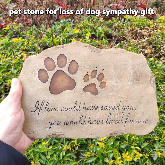 jinhuoba Paw Prints Dog Pet Memorial Stones, Pet Garden Stone Grave Marker for Dog or Cat, Hand-Painted Pet Memorial Gift Loss Gifts Sympathy Gifts for Dogs or Cats Indoor or Outdoor, 11" x 8"