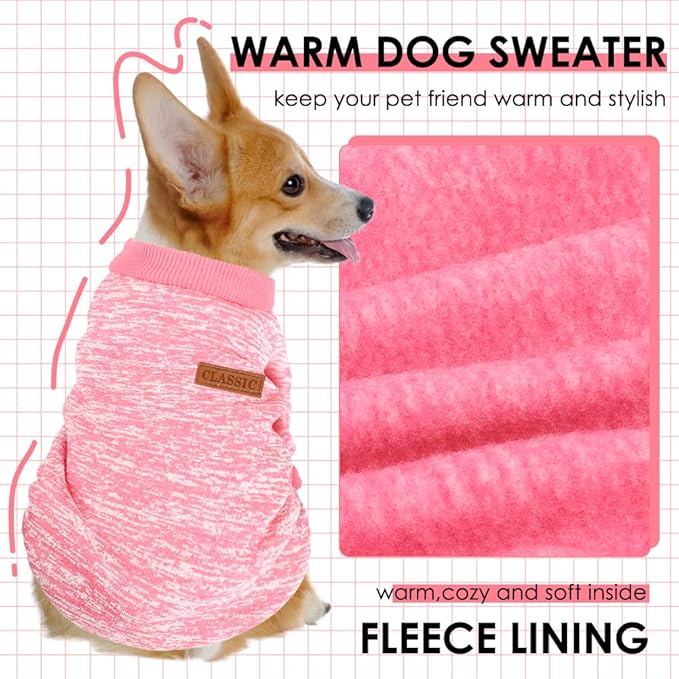 3 Pack Dog Sweaters for Small Dogs Girl Boy Winter Fleece Clothes Warm Soft Dog Sweatshirt Outfit for Dogs Cats Pet Apparel (Rose+Red+Pink, X-Small)