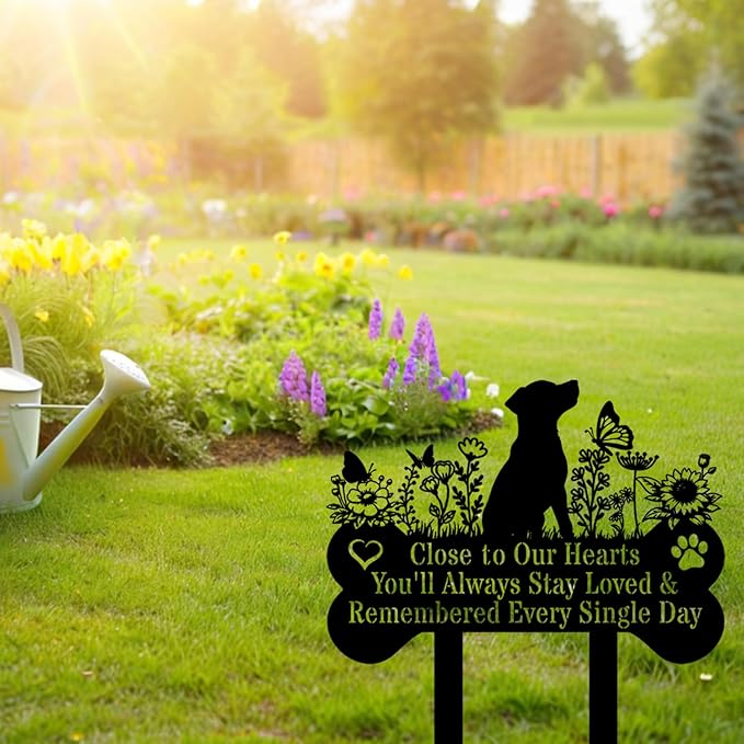 Pet Grave Markers Dog, Metal Pet Metal Memorial Garden Stake, Pets Waterproof Grave Stakes Plaque, Pet Headstone Garden Memorial Graves, Metal Dog Garden Decor 12"
