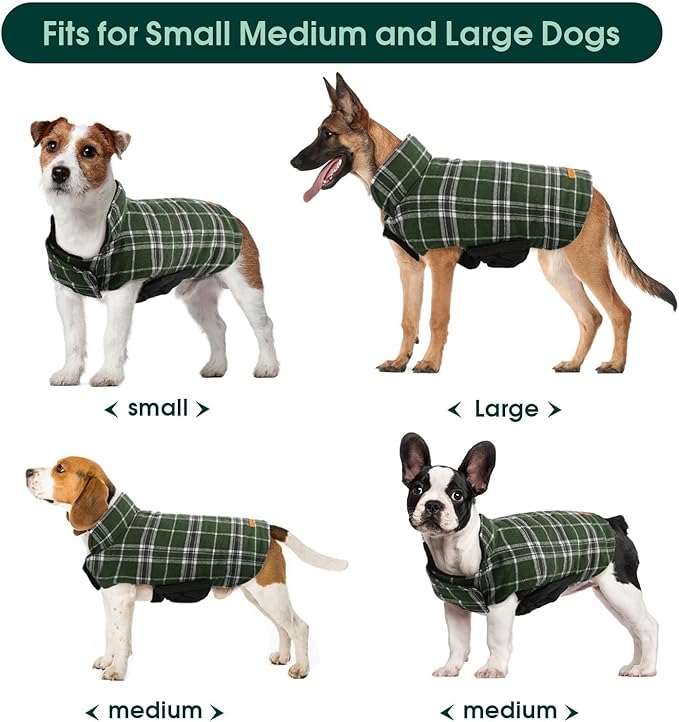 Kuoser Warm Dog Coat, Waterproof Dog Jacket for Extra Large Dogs, Adjustable Durable XXL Doggie Winter Coat Reversible Puppy Cold Weather Apparel from Small to Large Breed, Green XXL
